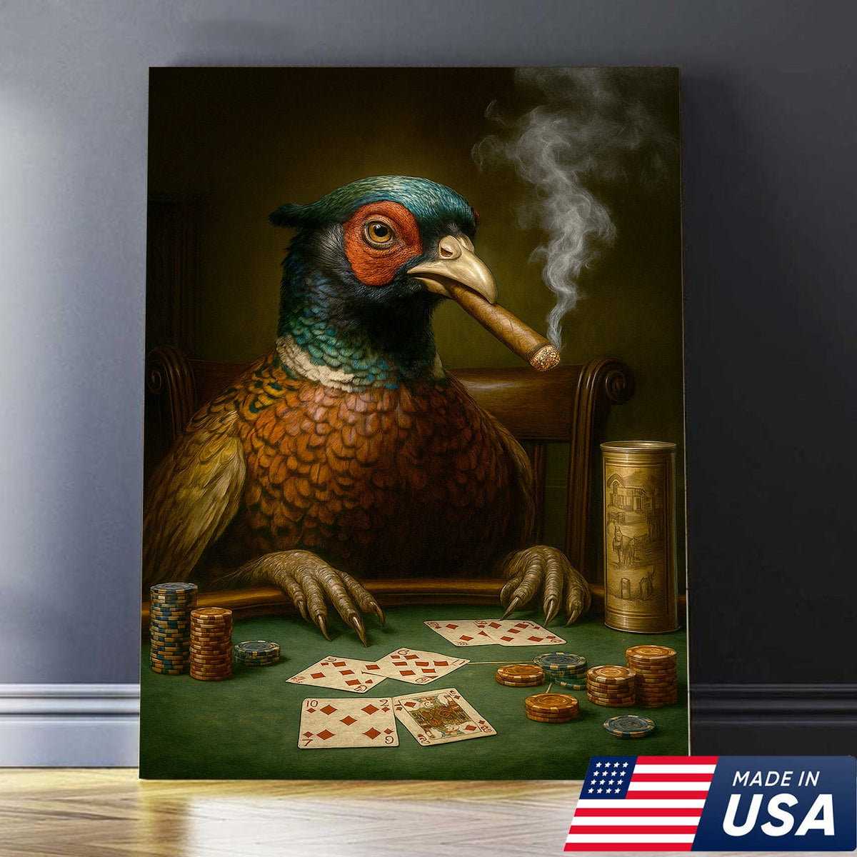 The Poker Pheansant Wall Art Canvas – Funny Smoking Pheasant Wall Art for Men