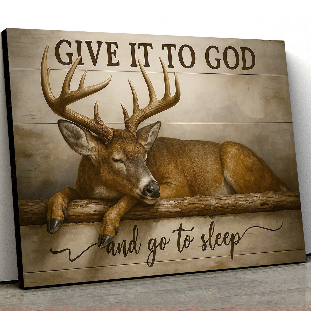 Faith Deer Canvas Art – Peaceful Sleeping Buck with Inspirational Quote