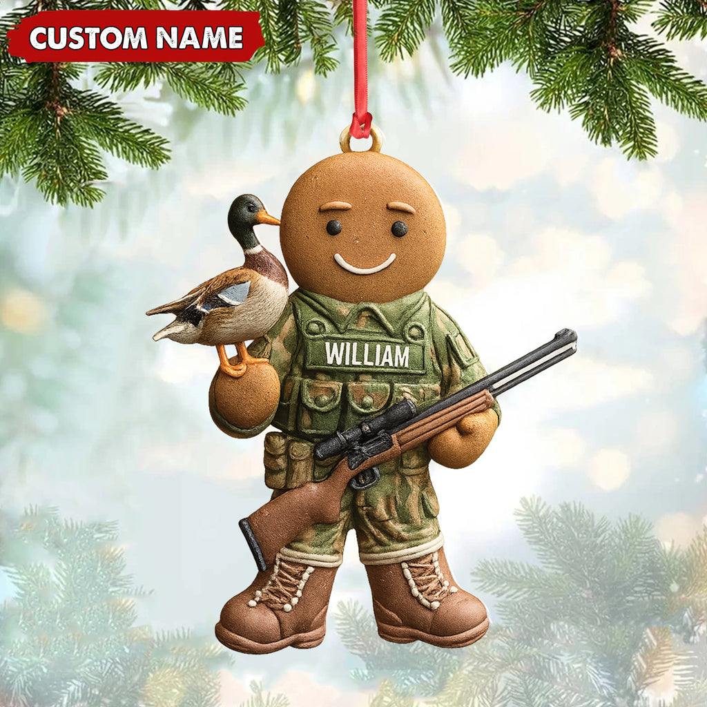 Personalized Hunter Gingerbread Christmas Ornament – Funny Acrylic Holiday Decor Gift