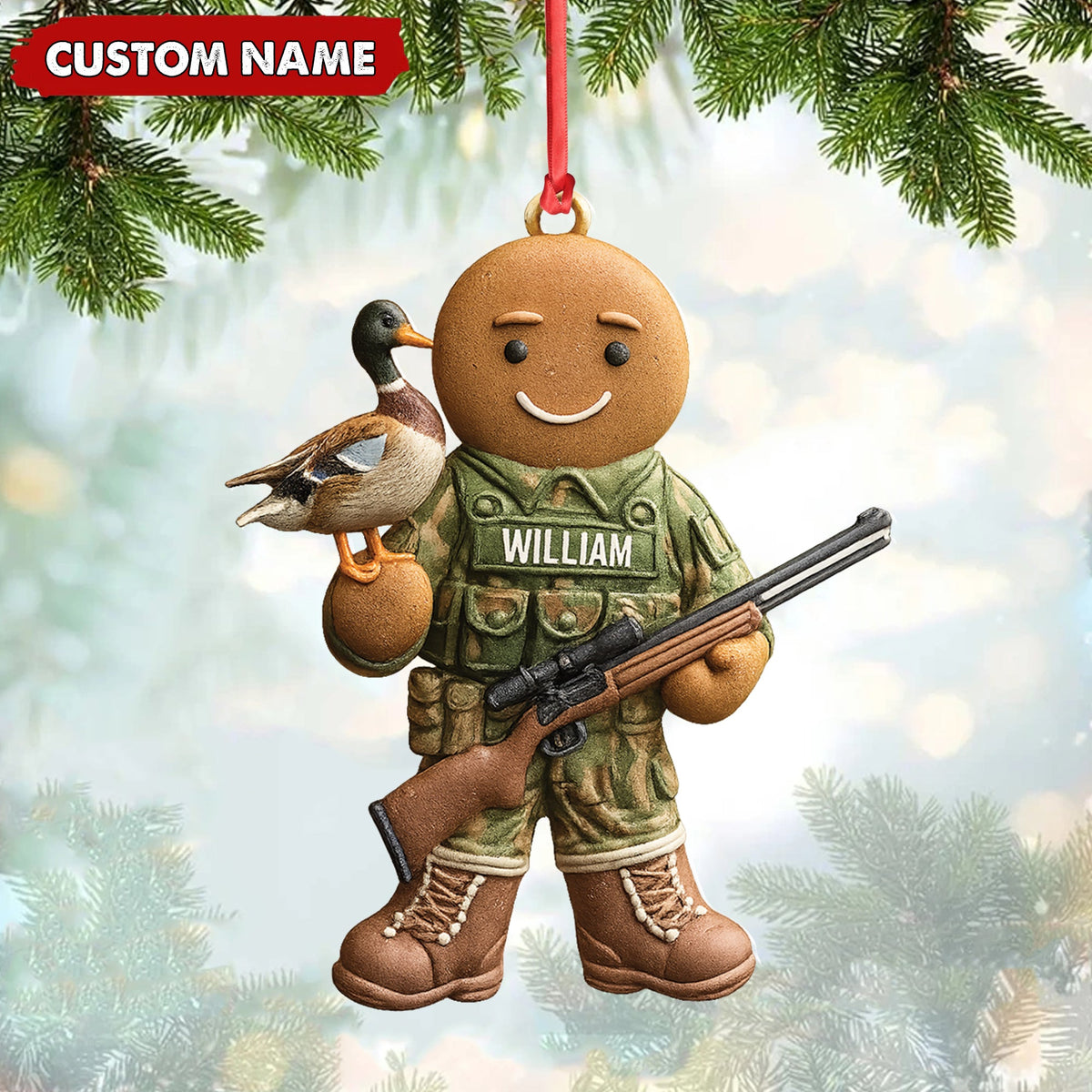 Personalized Hunter Gingerbread Christmas Ornament – Funny Acrylic Holiday Decor Gift