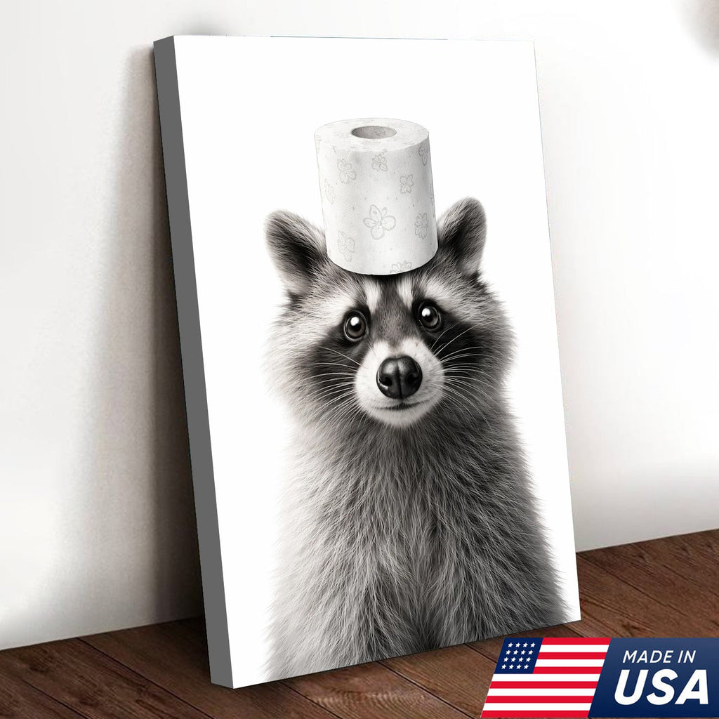 Funny Raccoon Wall Art Canvas Set, Cute Animal Bathroom Humor Triptych Print