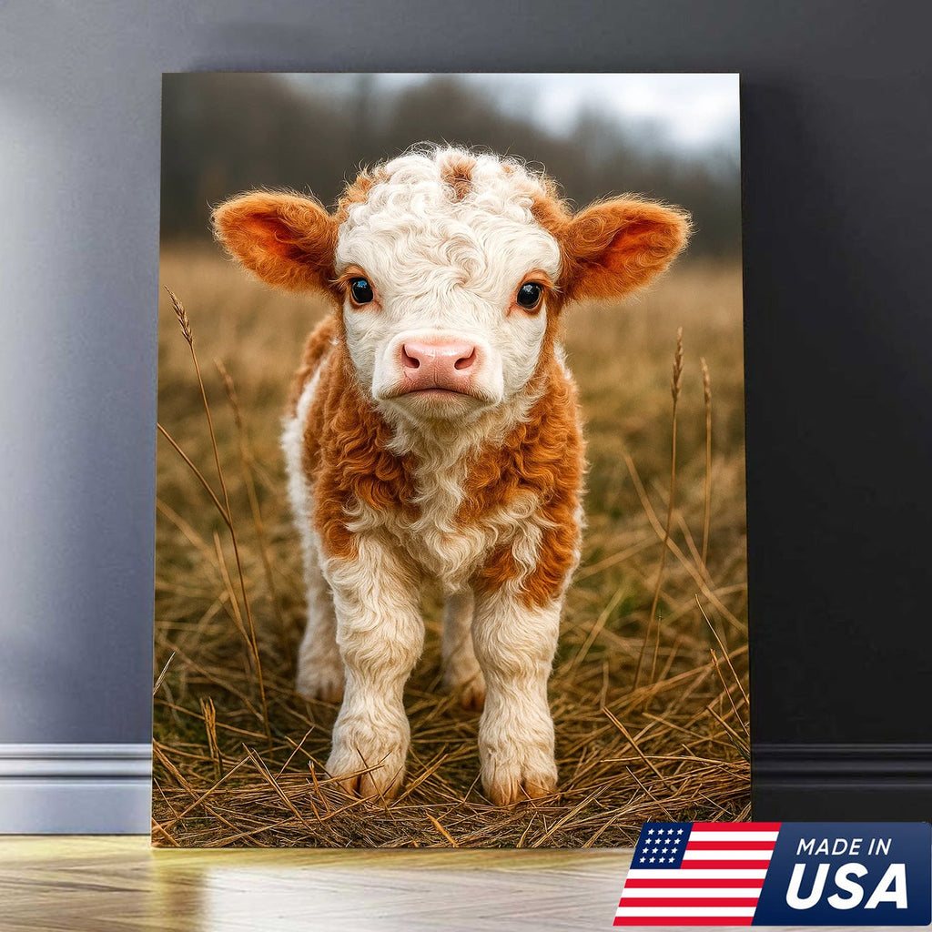 Cute Highland Cow Calf Canvas Art – Adorable Baby Cow Portrait