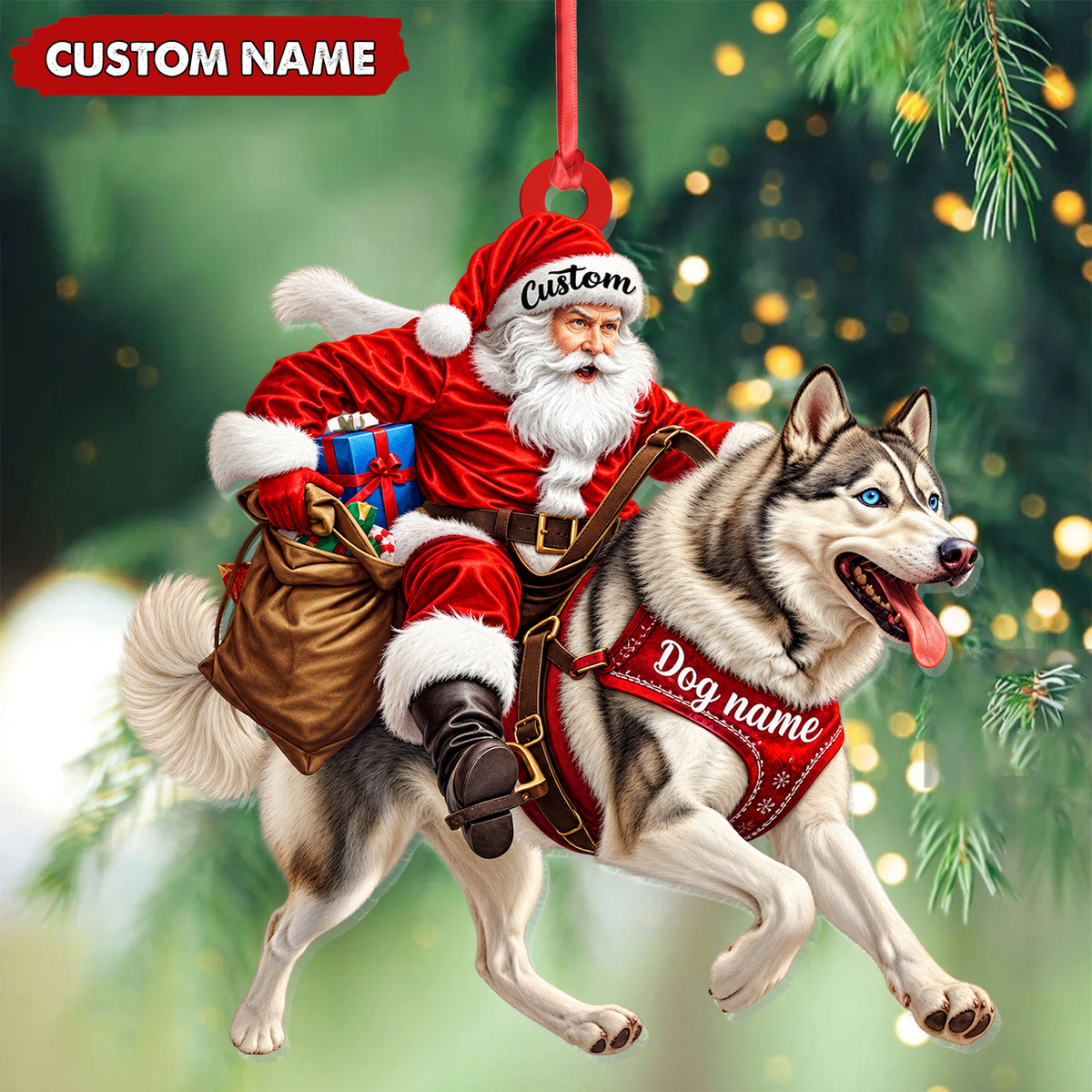 Personalized Santa Husky Christmas Ornament Custom Dog Name Holiday Keepsake