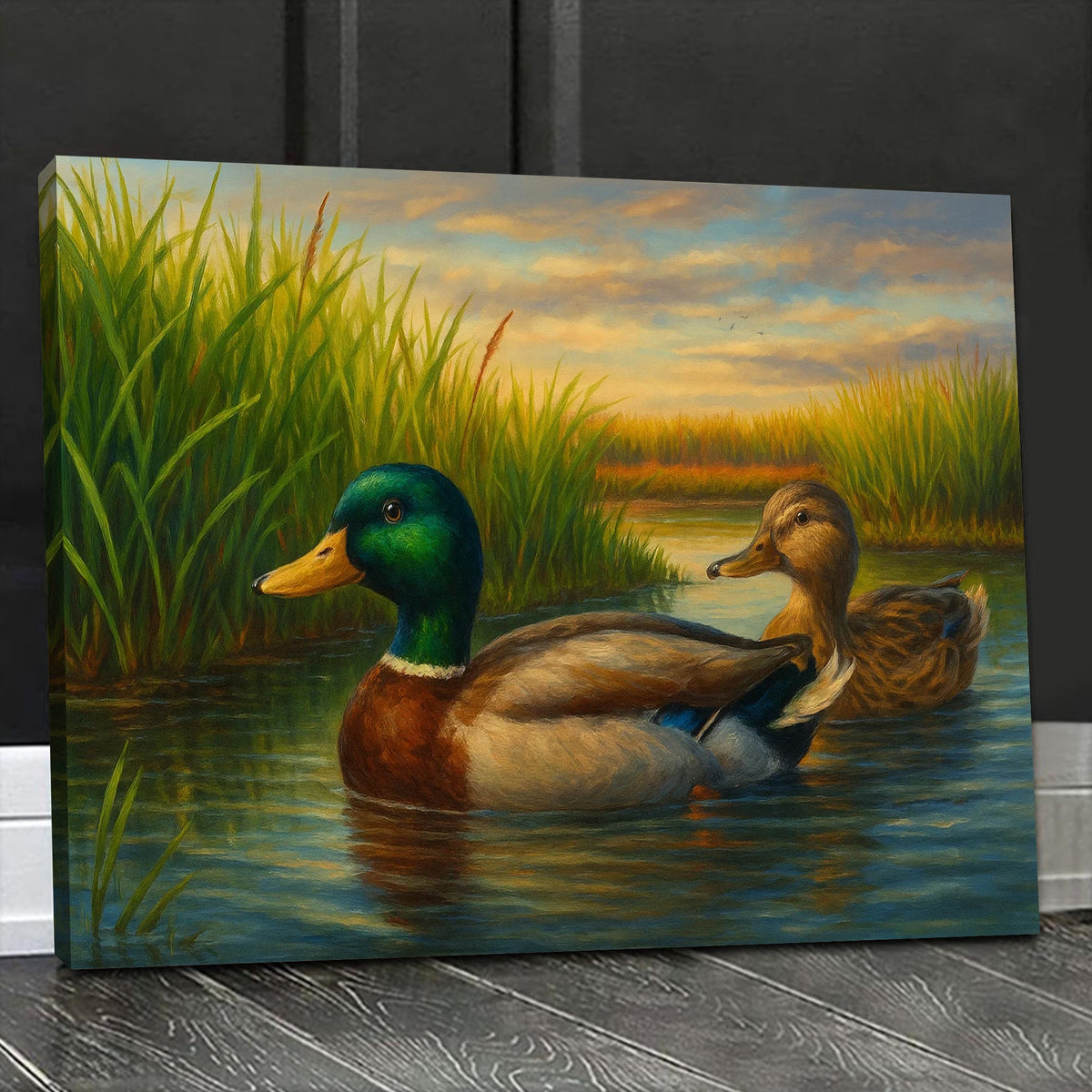 Couple Mallard Ducks Hunting Canvas – Realistic Wildlife Wall Art for Hunters