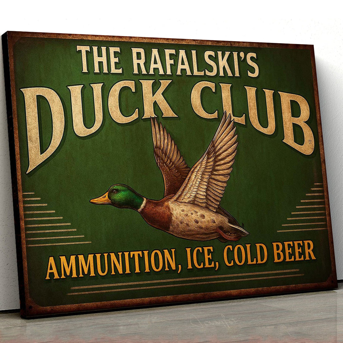 Personalized Duck Club Canvas Sign, Vintage Mallard Hunting Lodge Wall Art