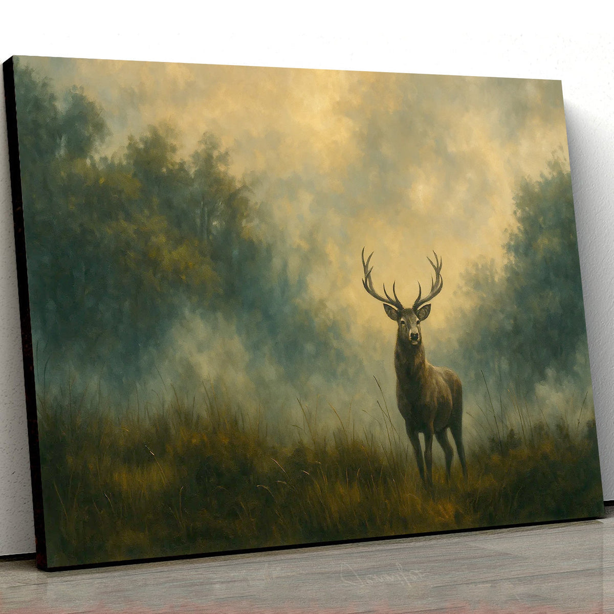 Majestic Deer in Forest Canvas Wall Art – Rustic Wildlife Nature Scene – Cabin Lodge Decor