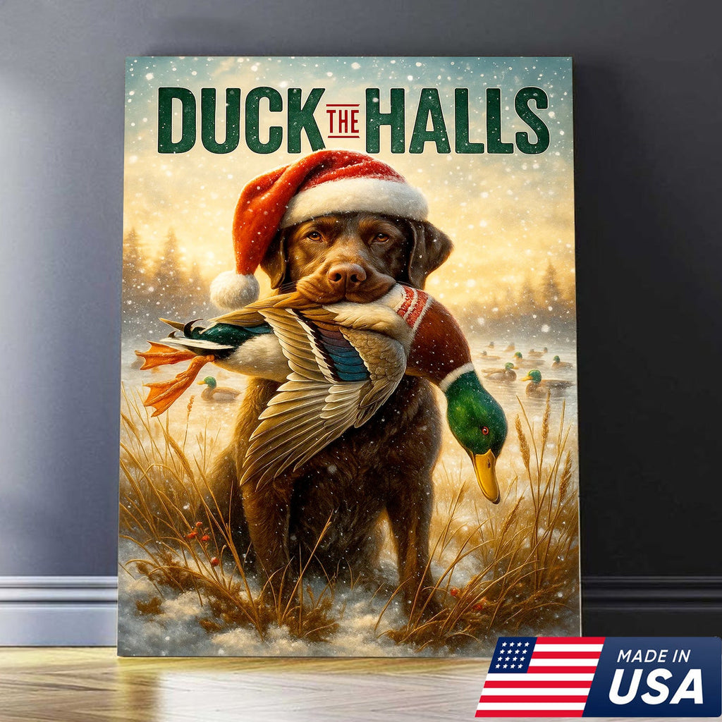 Duck The Halls Christmas Hunting Dog Canvas Art, Funny Holiday Wall Decor for Hunters