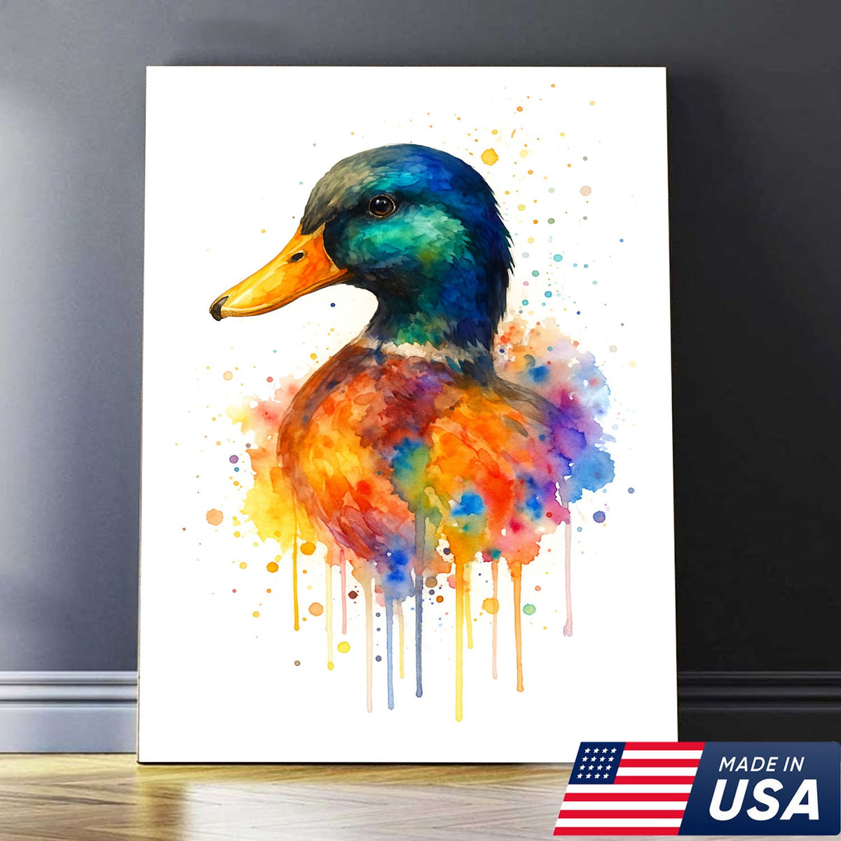 Colorful Mallard Duck Canvas Wall Art – Watercolor Hunting Decor