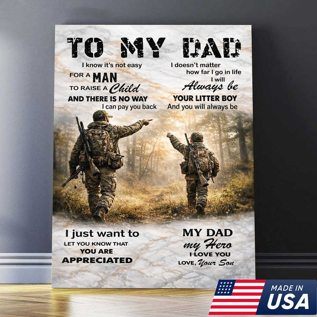 Personalized To My Dad Hunting Canvas Wall Art Father Son Love Gift Deer Hunter Decor