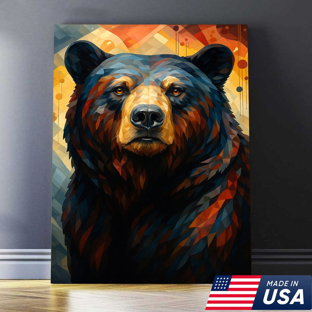 Geometric Bear Portrait Canvas – Modern Rustic Wall Art for Cabin & Man Cave Decor
