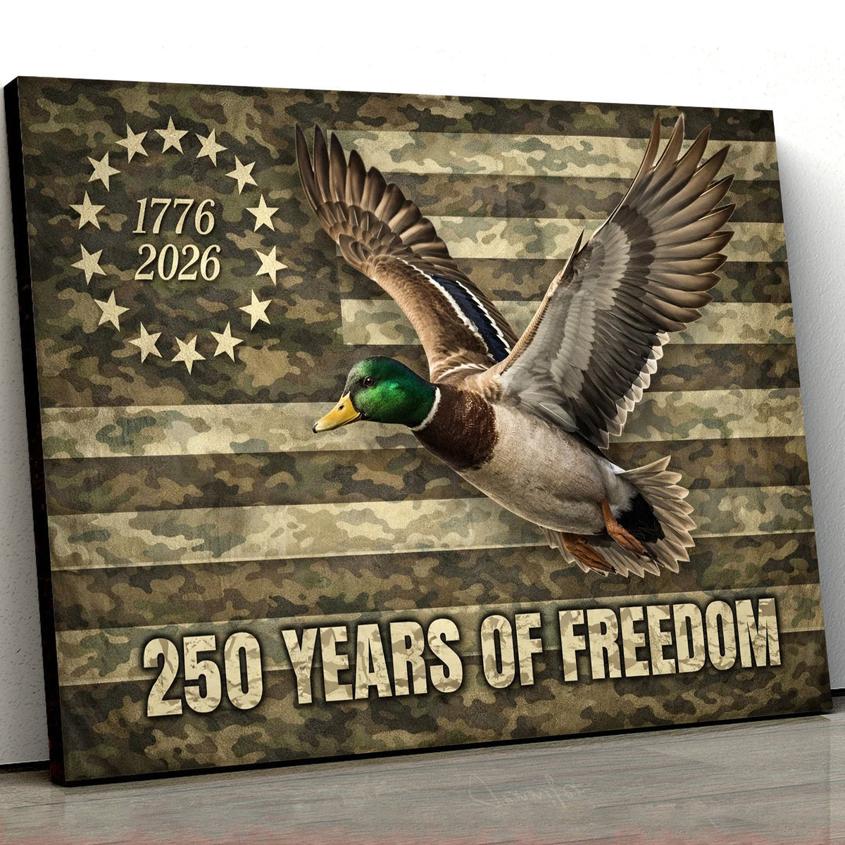 250 Years of Freedom Duck Canvas, Patriotic Hunting Wall Art, USA Flag Decor