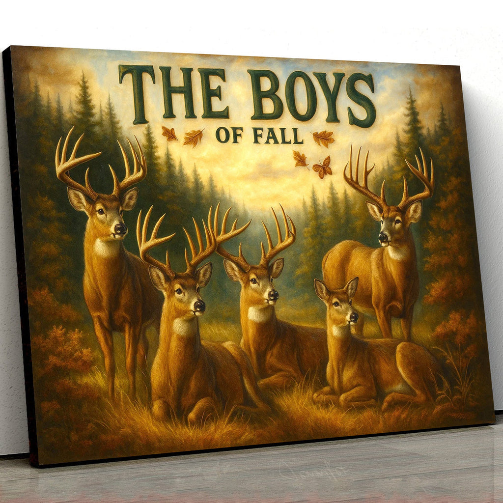 The Boys of Fall Deer Canvas Wall Art – Rustic Autumn Wildlife Scene – Lodge and Cabin Decor