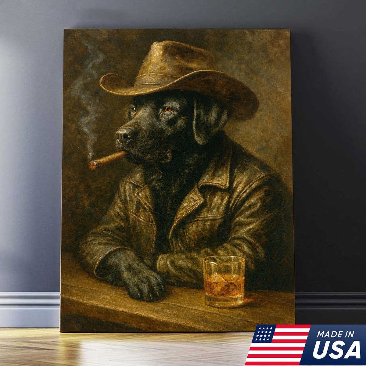 Labrador Cowboy Canvas Wall Art – Rustic Country Dog Print for Hunters
