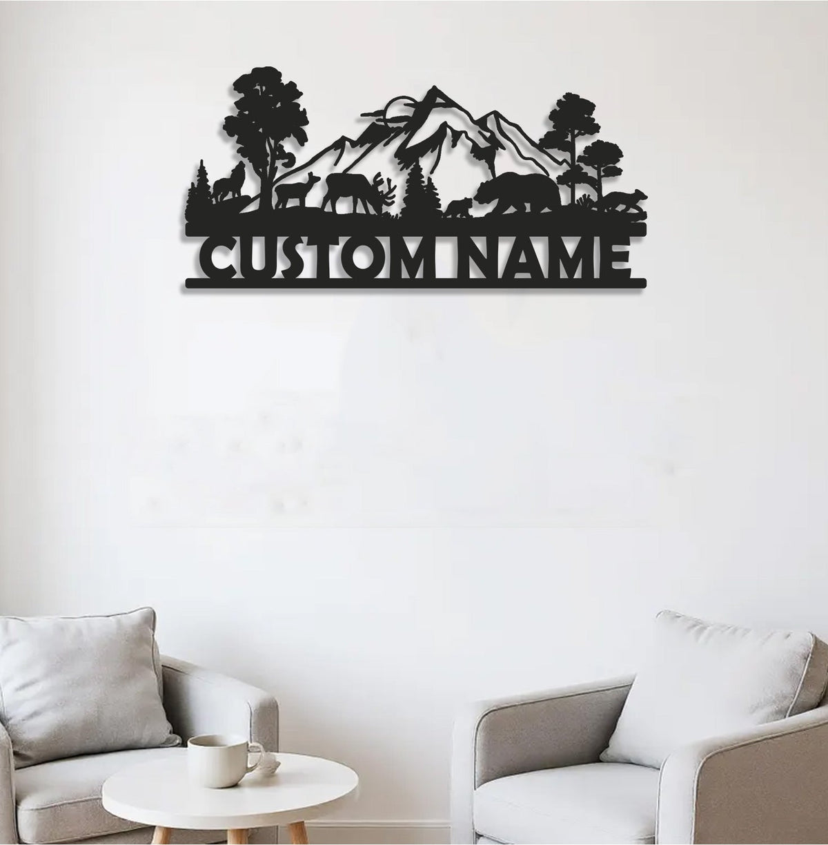Personalized Wildlife Metal Sign WITH LED/WITHOUT LED - Rustic Cabin Name Sign with Deer & Bear