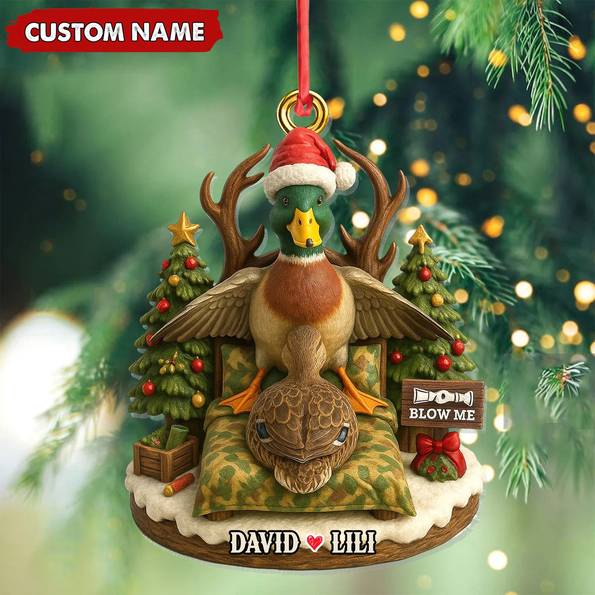 Funny Duck Hunter Couple Ornament, Personalized Christmas Gift for Hunting Lovers