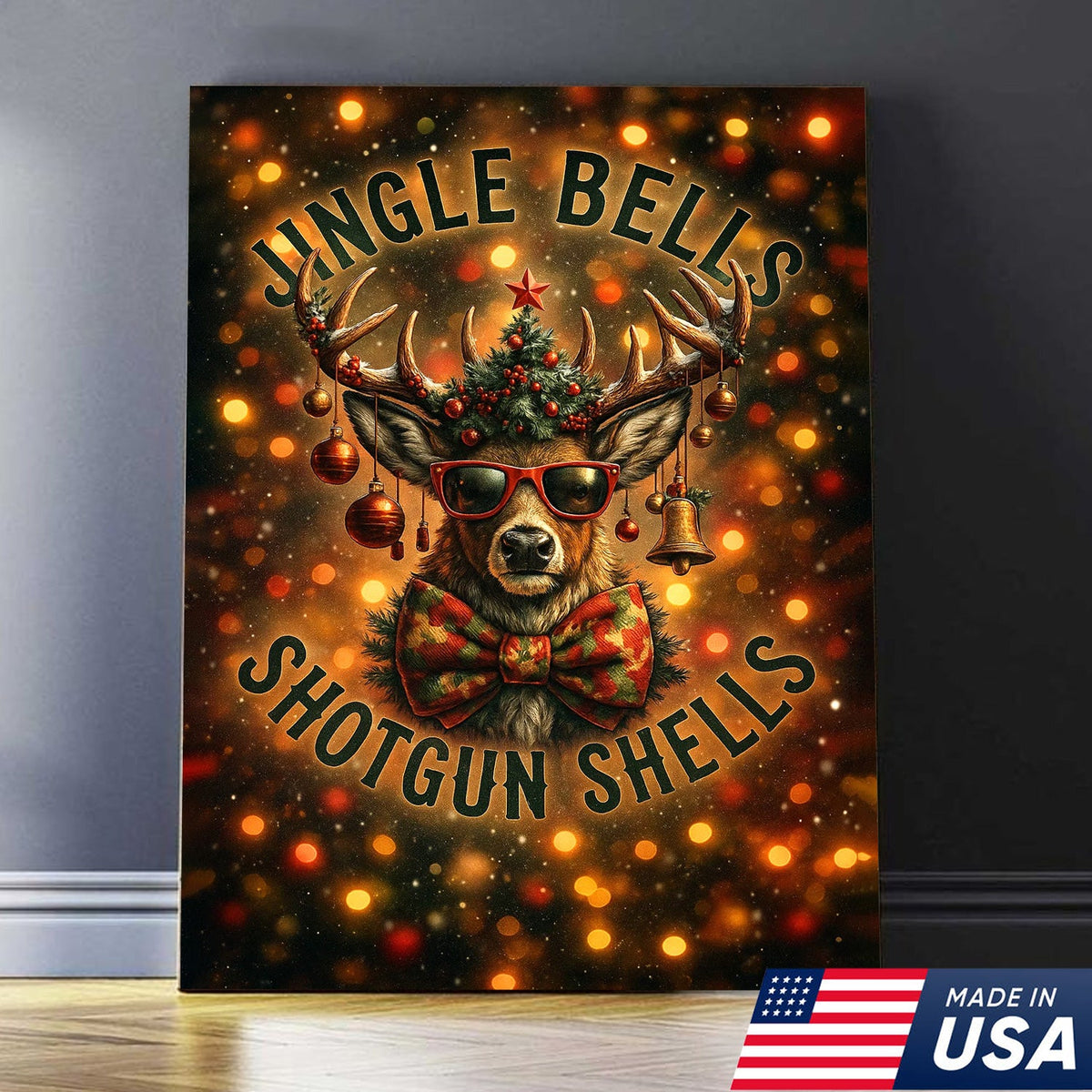 Christmas Deer Canvas Wall Art, Funny Holiday Reindeer Decor, Rustic Lodge Christmas Decoration