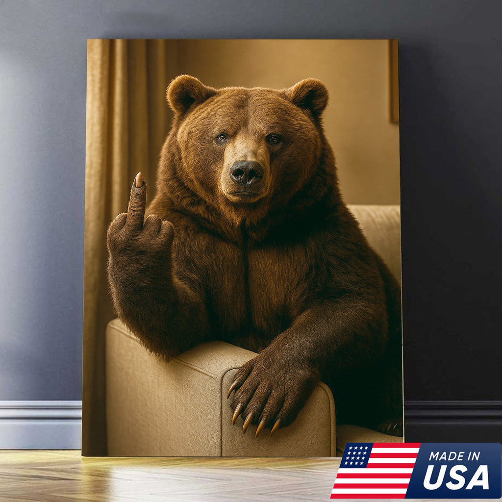 Funny Fukin' Bear Canvas – Funny Rude Animal Wall Art, Savage Man Cave Decor