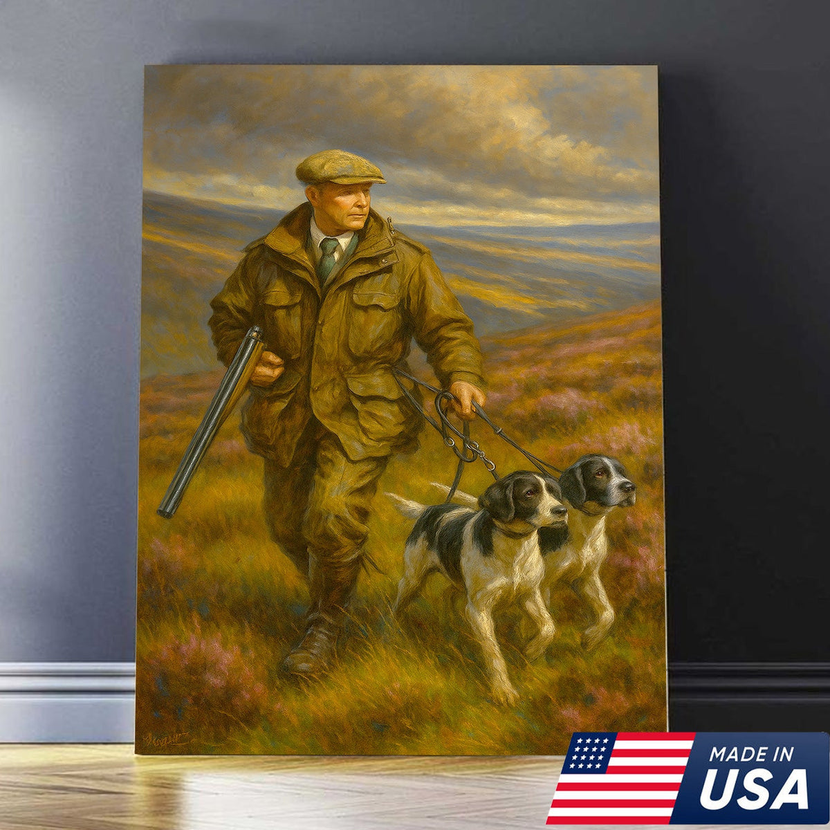 Upland Hunter With Hunting Dogs Canvas – Classic Field Sport Wall Art, Rustic Lodge Decor Gift