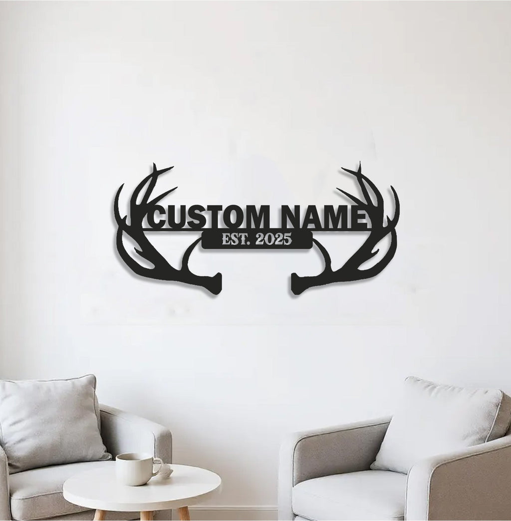 Personalized Deer Antler Metal Sign WITH LED/WITHOUT LED - Rustic Cabin Name Sign