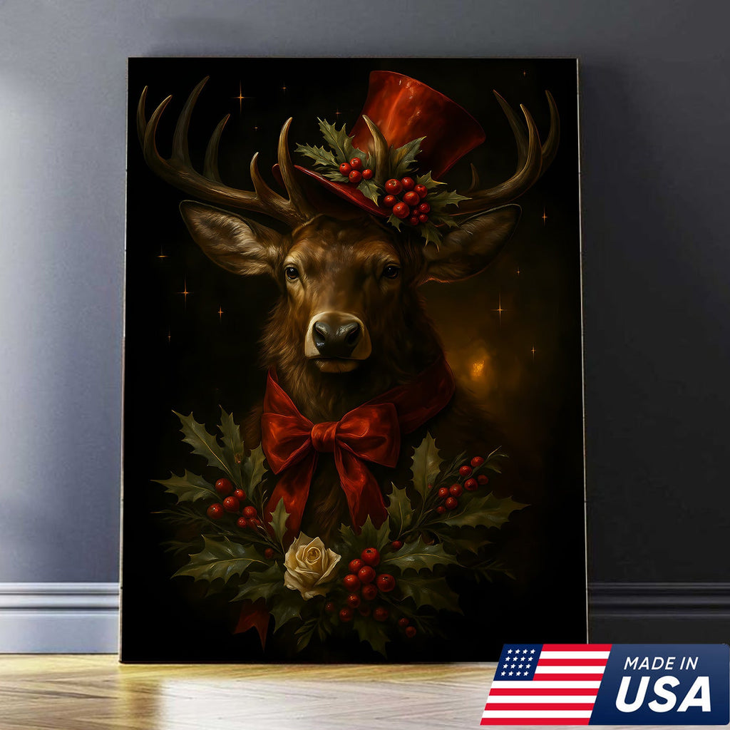 Christmas Deer Canvas Wall Art – Rustic Holiday Decor for Cabin & Lodge