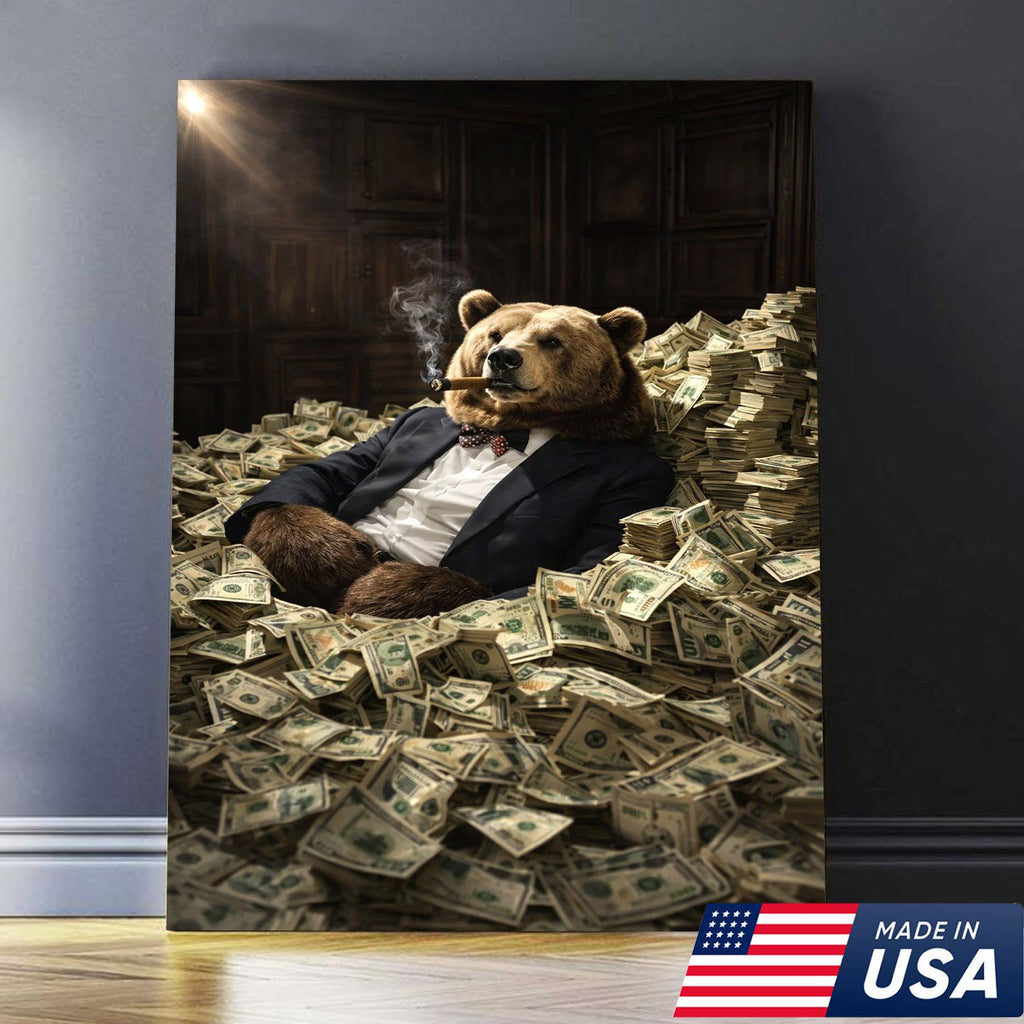 Luxury Bear Wall Art Canvas Print, Powerful Wealth Animal Portrait Illustration