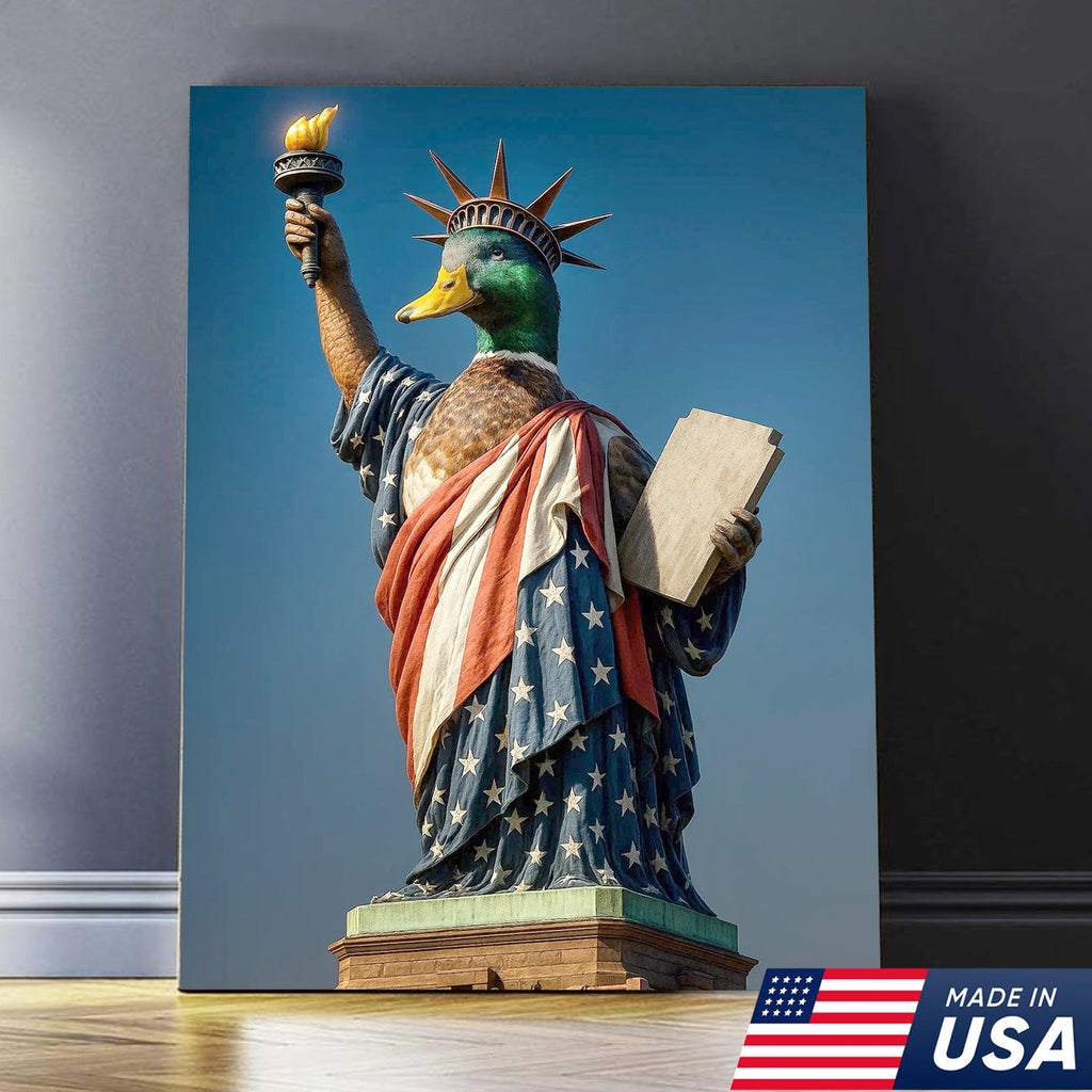 Duck of Liberty Canvas Wall Art, Funny Patriotic Duck Statue Artwork