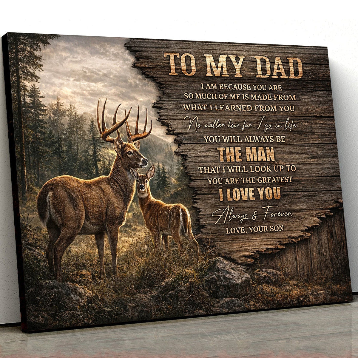 To My Dad Deer Canvas Print, Rustic Dad Gift Wildlife Canvas Decor