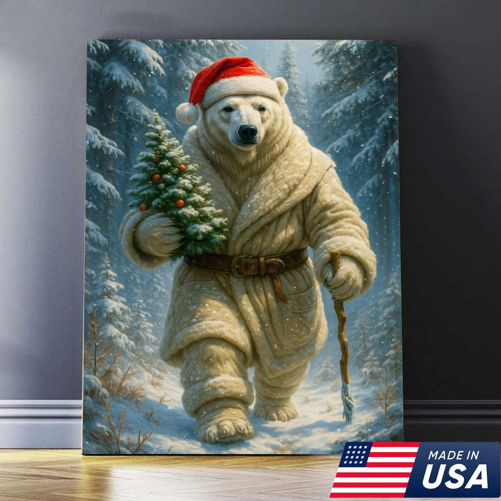 Polar Bear Santa Christmas Canvas – Funny Holiday Wall Art Gift for Hunters & Animal Lovers