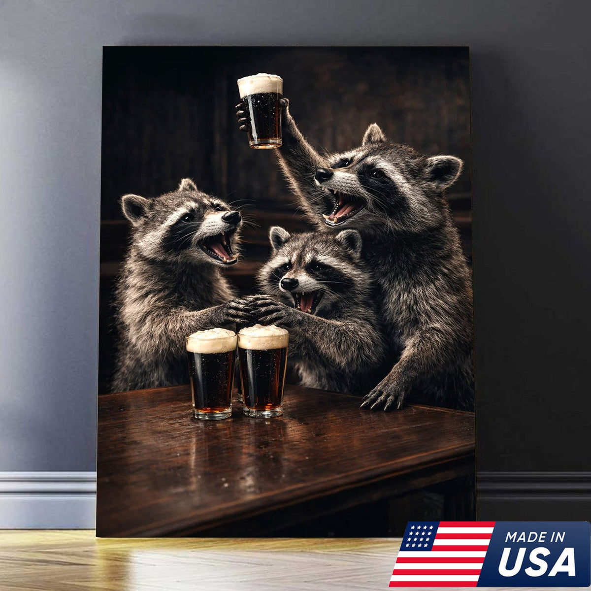 Funny Party Raccoon Wall Art Canvas Print, Wild Friends Celebration Animal Illustration
