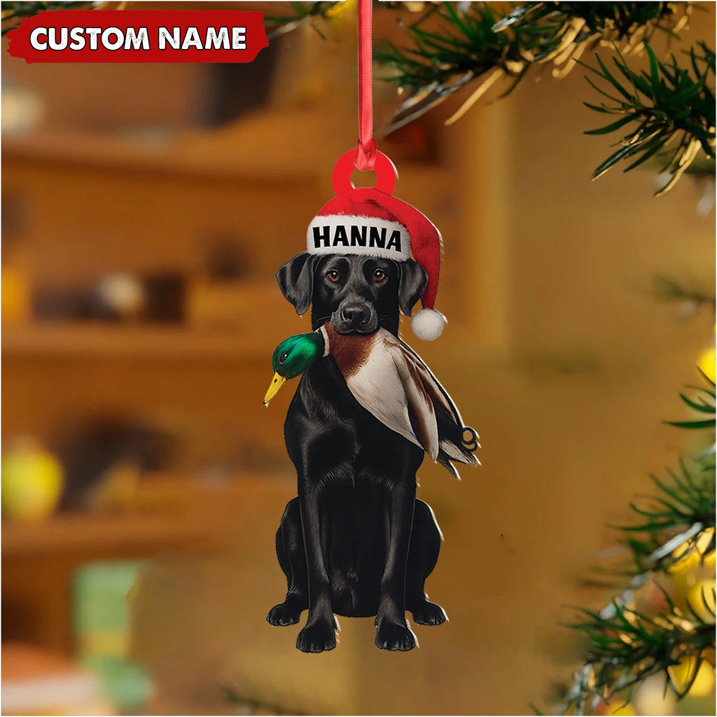 Personalized Hunting Dog Christmas Ornament with Duck – Custom Name Lab Retriever Holiday Decor