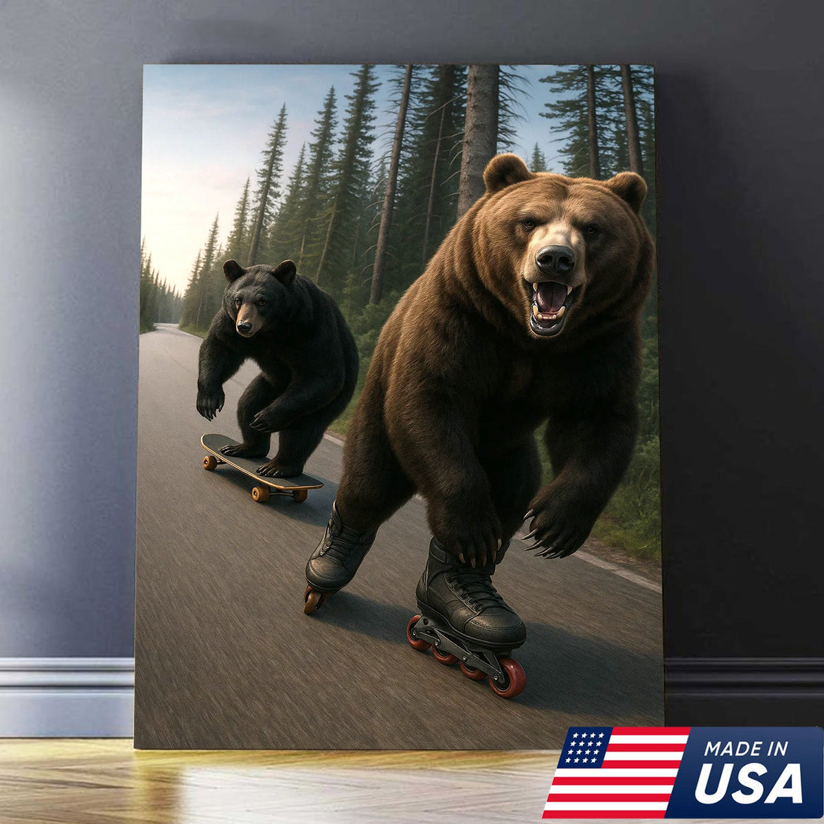 Skating Bears Canvas Art – Funny Bears on Skateboards & Rollerblades