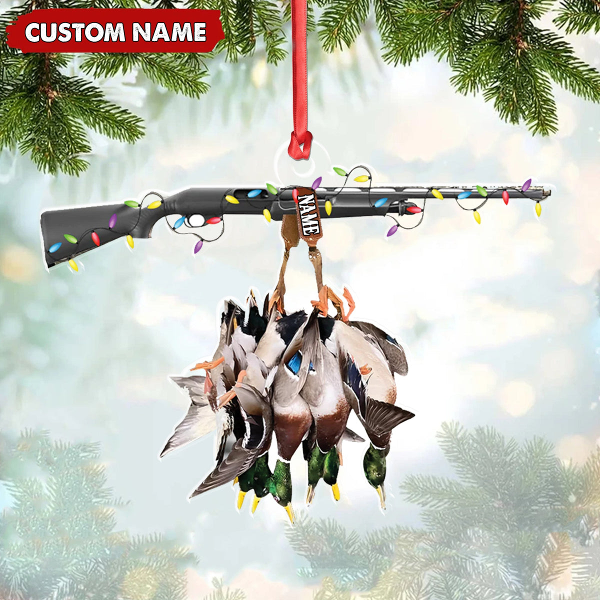 Personalized Duck Hunting Acrylic Christmas Ornament – Custom Name Shotgun Gift For Hunters