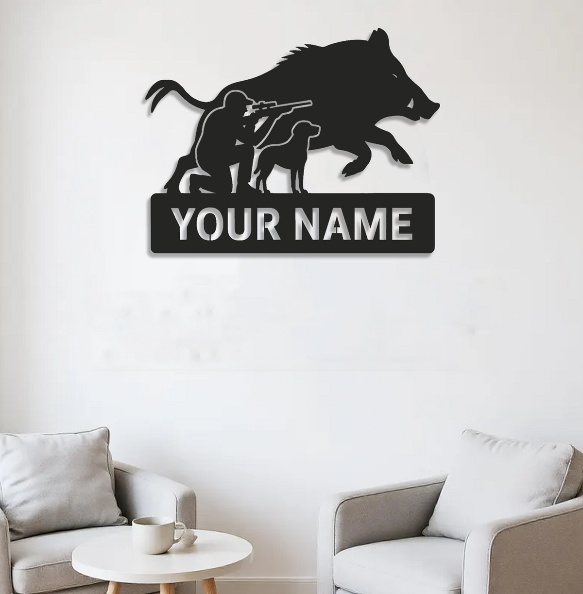 Personalized Wild Boar Hunting Metal Sign WITH LED/WITHOUT LED, Hunter and Dog Wall Art