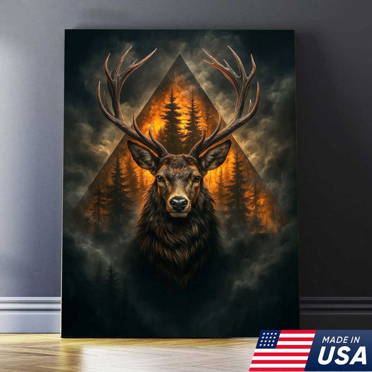Majestic Deer Canvas Wall Art, Rustic Woodland Animal Decor, Mountain Forest Sunset Home Decoration