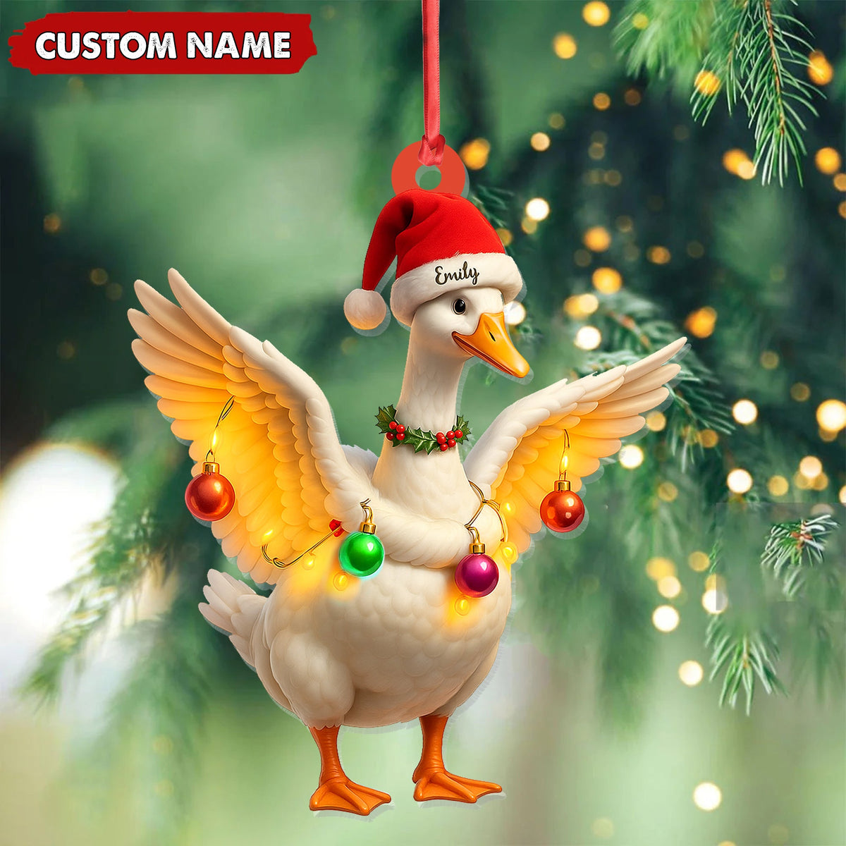 Custom Funny Christmas Duck Decoration Acrylic Ornament – Cute Personalized Holiday Gift for Friends & Duck Lovers