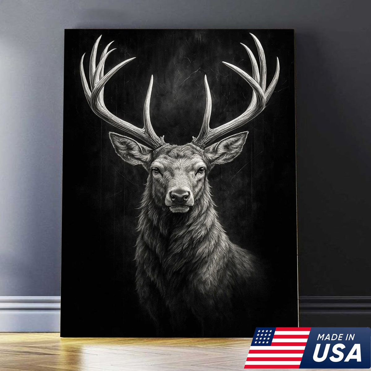 Black and White Deer Stag Canvas Wall Art, Majestic Buck Head Rustic Cabin Decor
