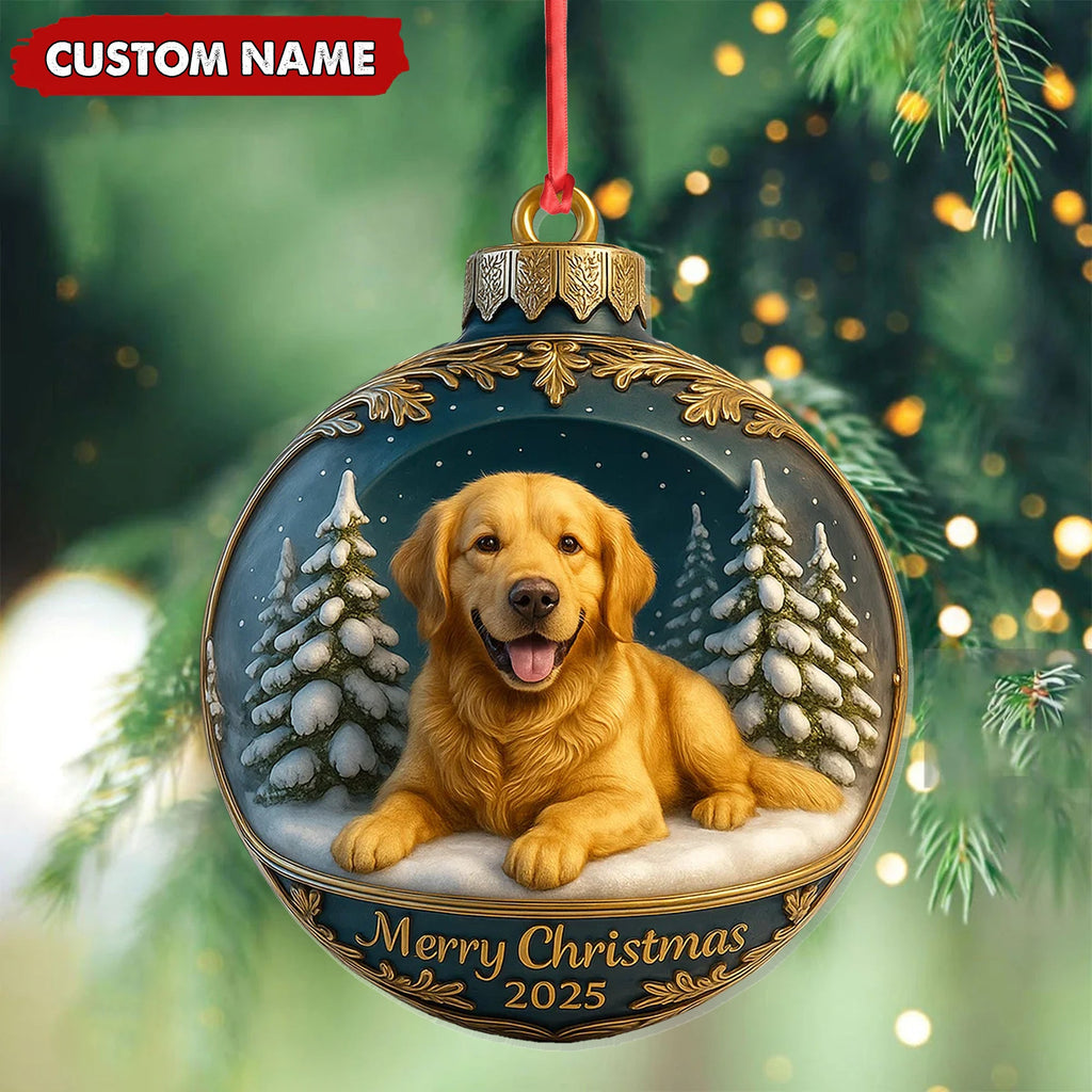 Personalized Golden Retriever Christmas Ornament, Custom Name Dog Bauble, Merry Christmas 2025 Pet Lover Tree Decor