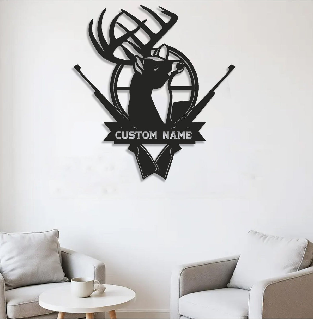 Personalized Deer Hunting Metal Sign WITH LED/WITHOUT LED - Rustic Buck Wall Art with Rifles