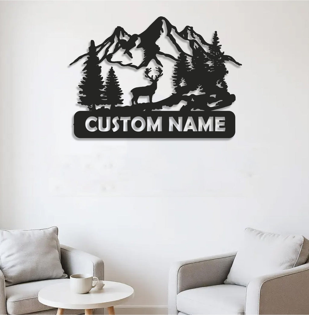 Personalized Deer Metal Sign WITH LED/WITHOUT LED - Mountain Cabin Name Sign