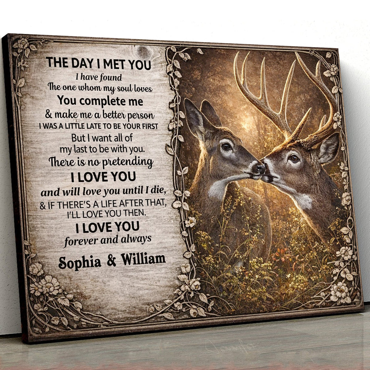 Personalized The Day I Met You Deer Canvas Wall Art, Romantic Couple Love Quote Artwork