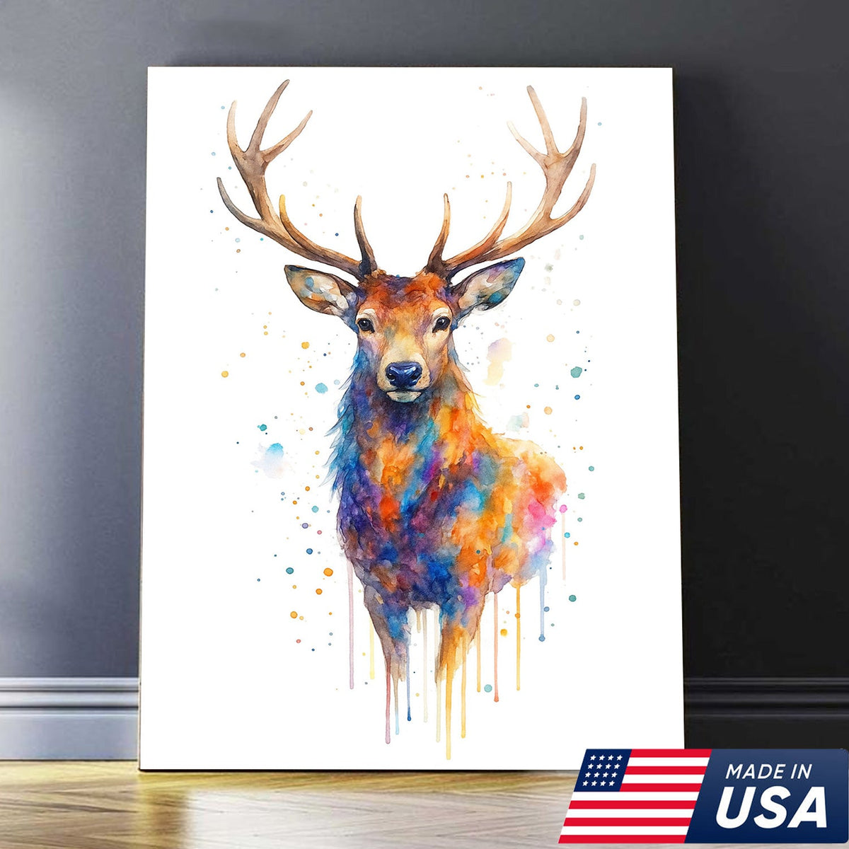 Watercolor Deer Canvas Wall Art – Rustic Cabin Decor for Hunters