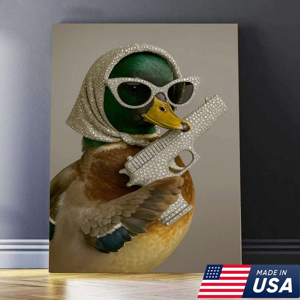 Glam Duck Canvas Art – Fancy Diamond-Style Shades & Sparkling Prop