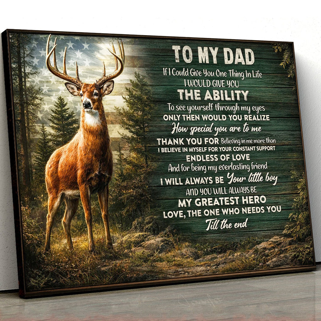 To My Dad Deer Canvas Wall Art – Emotional Father Son Gift