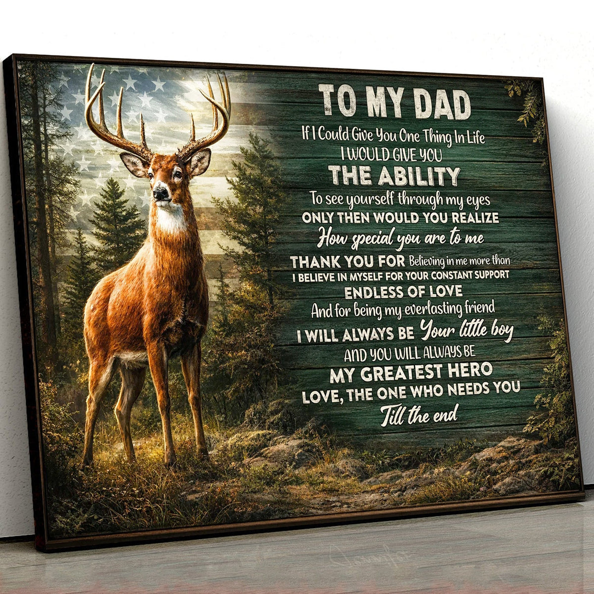 To My Dad Deer Canvas Wall Art – Emotional Father Son Gift
