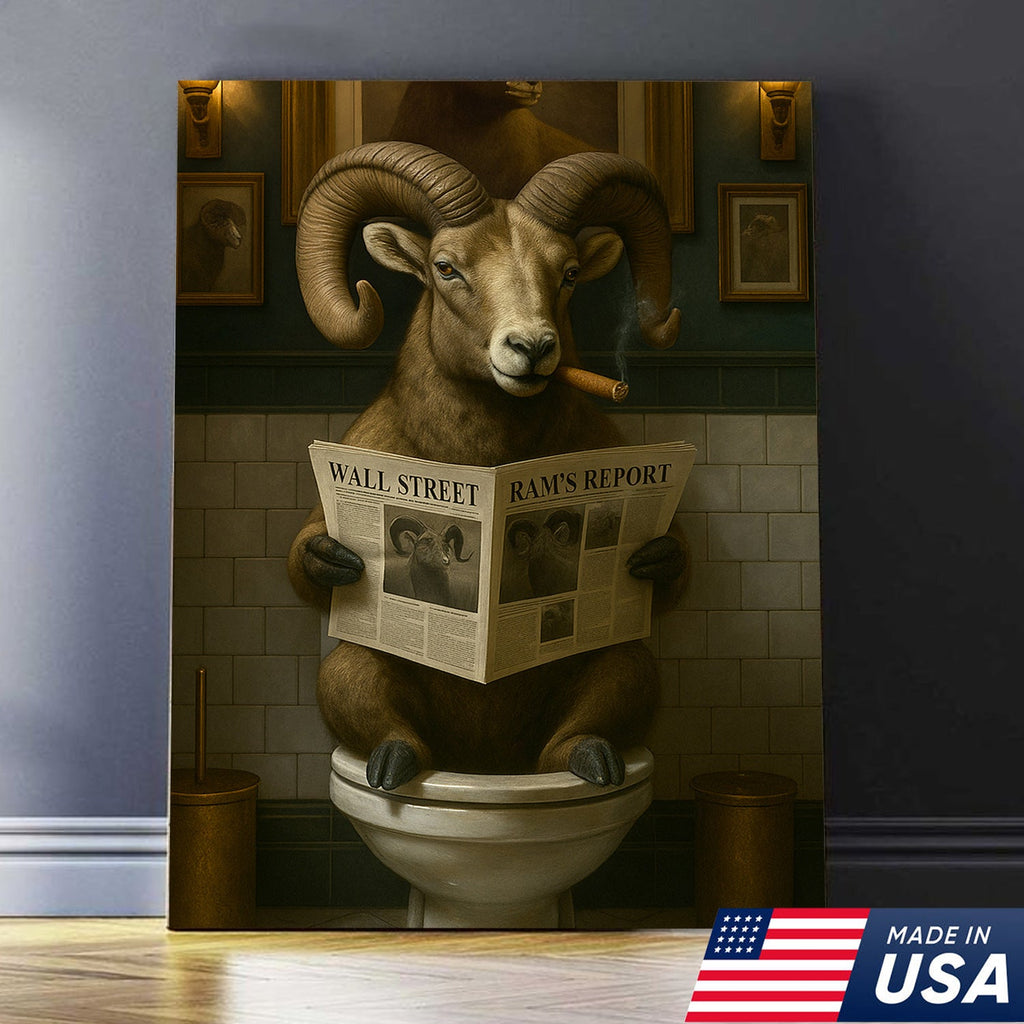 Funny Bighorn Sheep Bathroom Wall Art – Rustic Hunting Cabin & Man Cave Decor
