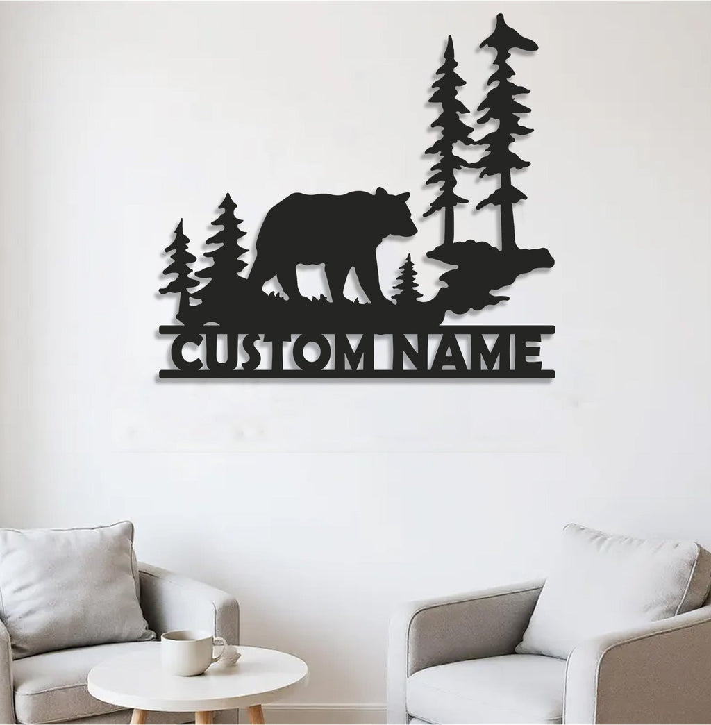 Personalized Bear Metal Sign WITH LED/WITHOUT LED - Rustic Cabin Name Sign