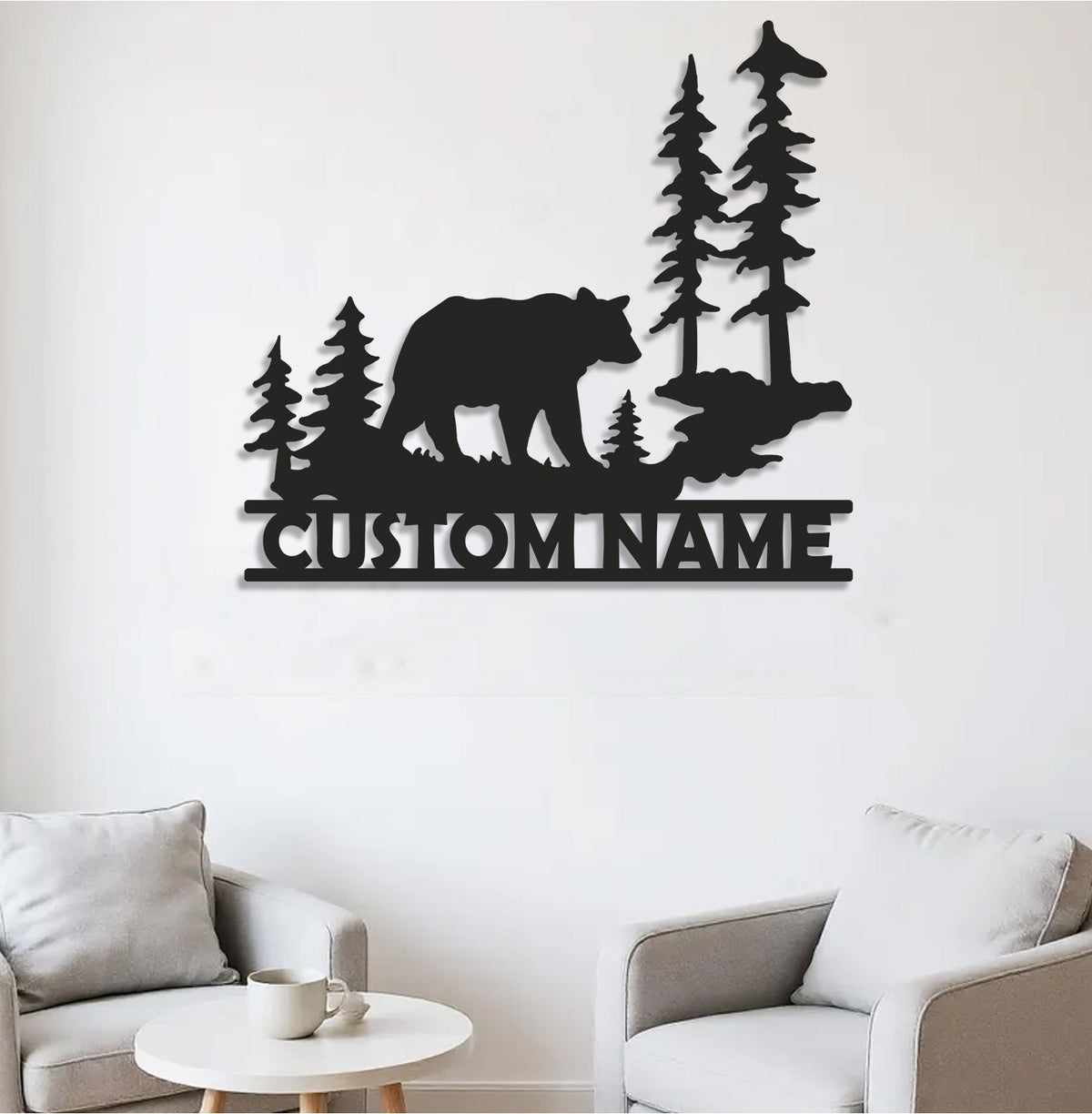 Personalized Bear Metal Sign WITH LED/WITHOUT LED - Rustic Cabin Name Sign
