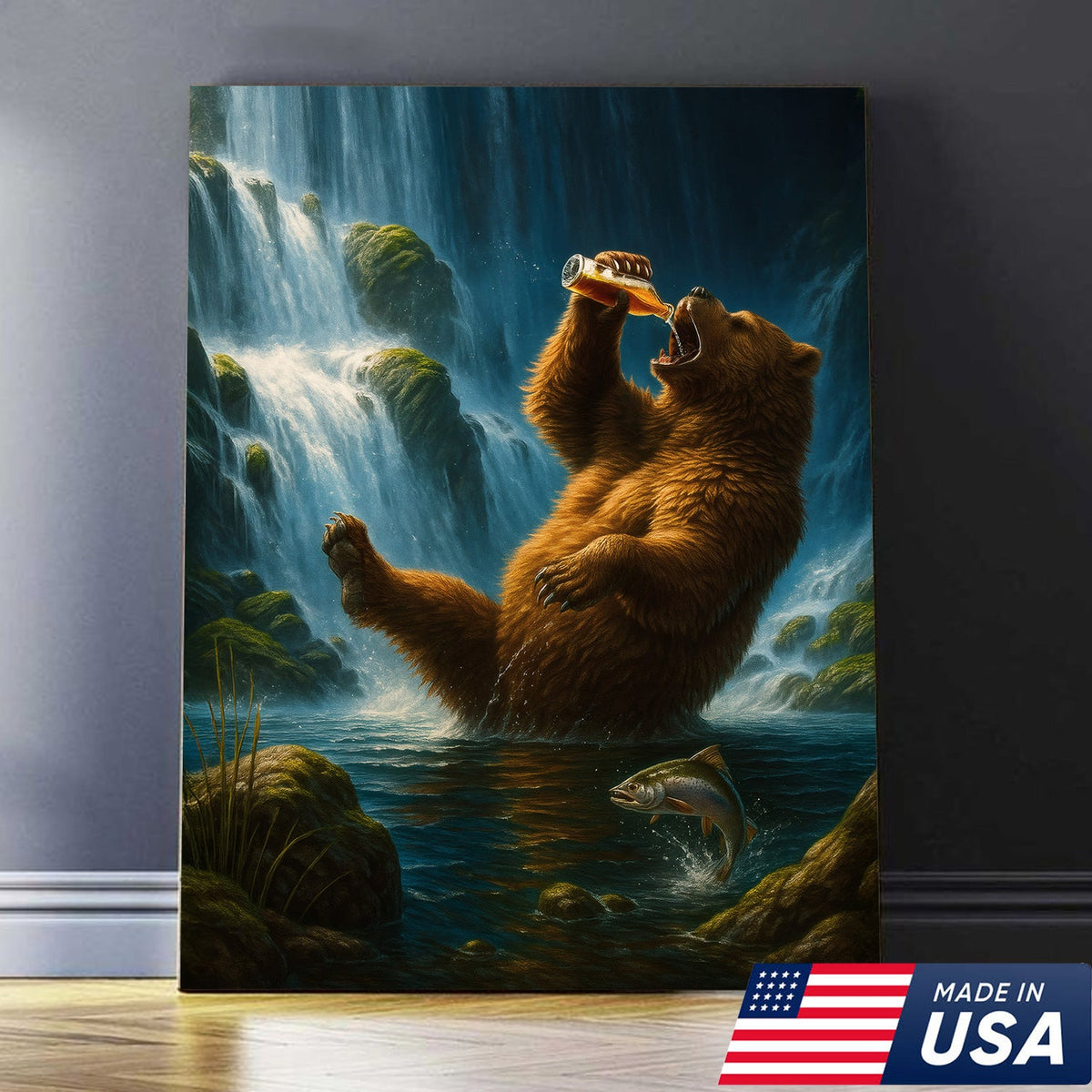 Funny Beer Bear Canvas Wall Art – Perfect Gift for Beer Lovers, Hunters & Outdoor Adventurers