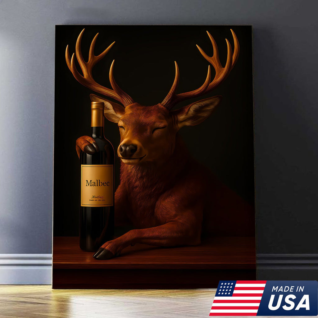 Funny Deer with Wine Canvas – The Ultimate Gentleman Gift, Bar Wall Art for Men