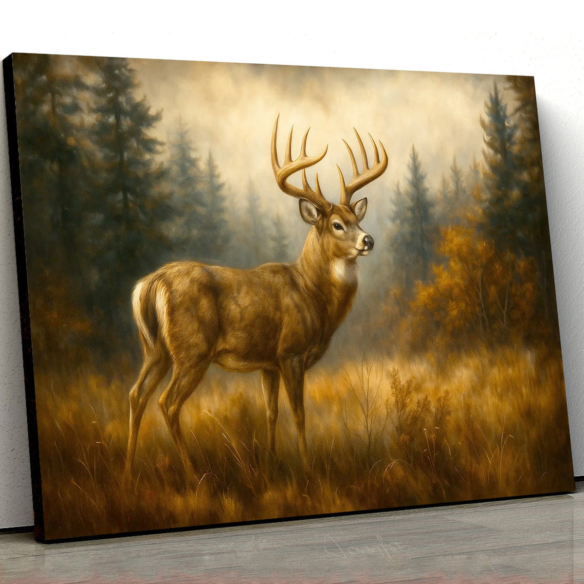 Rustic Deer Canvas Wall Art – Majestic Wildlife Forest Scene – Perfect Cabin and Lodge Decor